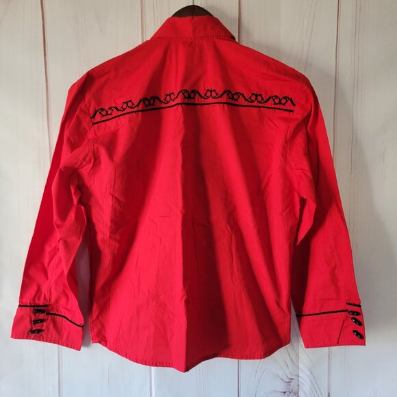 Minotauro Western Wear Embroidered Button-down Shirt, Women’s Sz 14, Red/Black - Picture 4 of 10